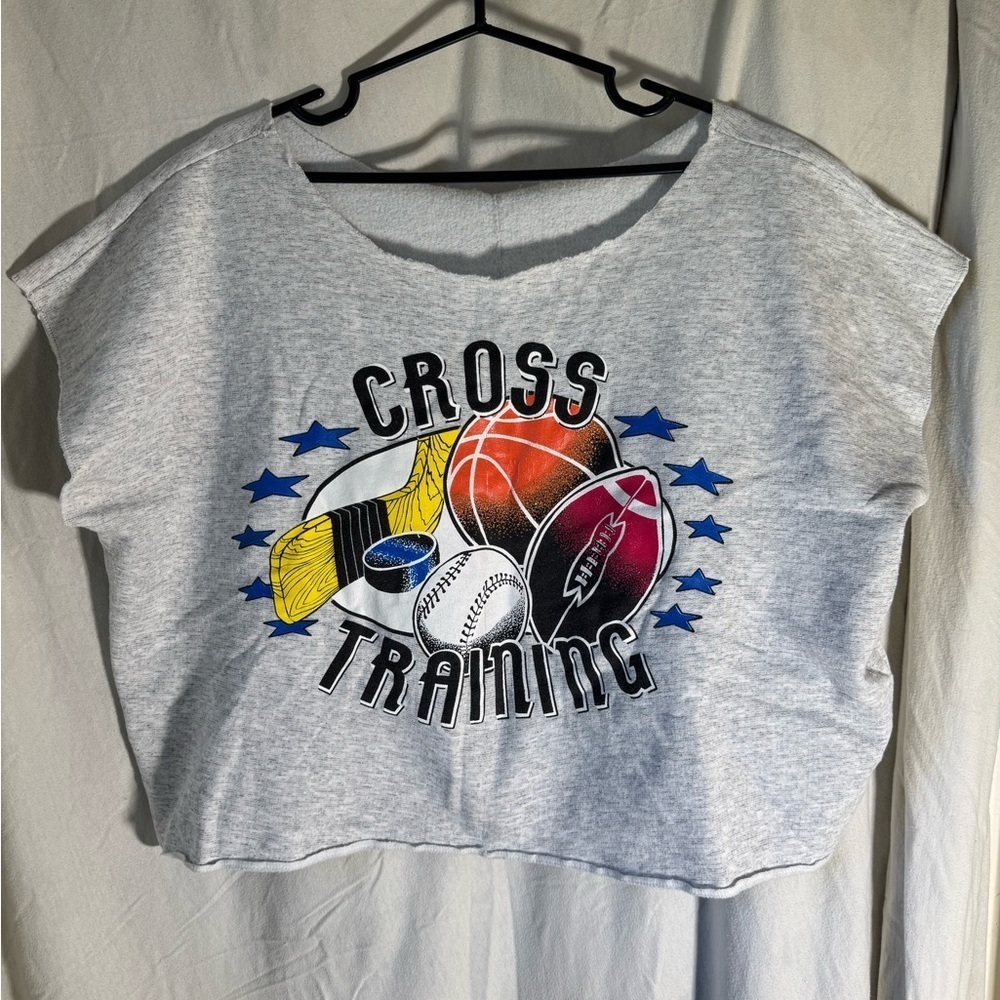 Gray Cross Training Graphic Crop Top